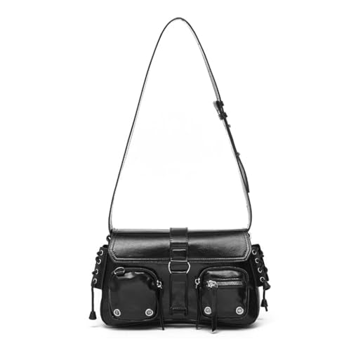 PALAY® Shoulder Bag for Women Black PU Hobo Bag Fashion Dainty Shoulder Bag Casual Shoulder Bag Hand Bag Chic Punk Multipocket Zip-up Shoulder Bag Evening Bag, 27x7x16cm PALAY® Shoulder Bag for Women Black PU Hobo Bag Fashion Dainty Shoulder Bag Casual Shoulder Bag Hand Bag Chic Punk Multipocket Zip-up Shoulder Bag Evening Bag, 27x7x16cm